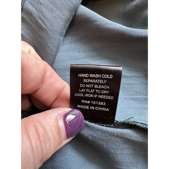 Current Air High Neck Blouse Pleated Satin Ruffle Trim Top Size Large Green - Picture 5 of 6